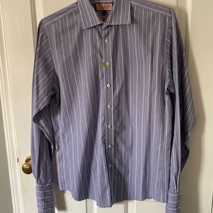 Pink long sleeves buttons down with striped men’s shirt